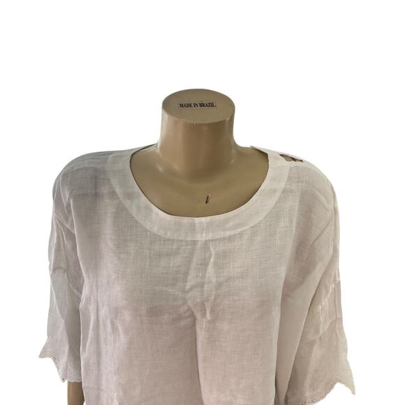 Eskandar Womens Linen Eyelet Trim Top One Size White Minimalist Lagenlook Boho - Picture 3 of 16